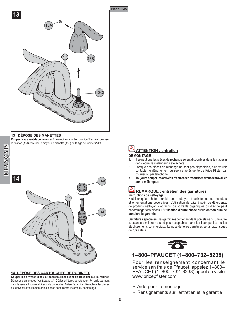 Fran ç ais | Pfister F-048-ST0K User Manual | Page 10 / 12