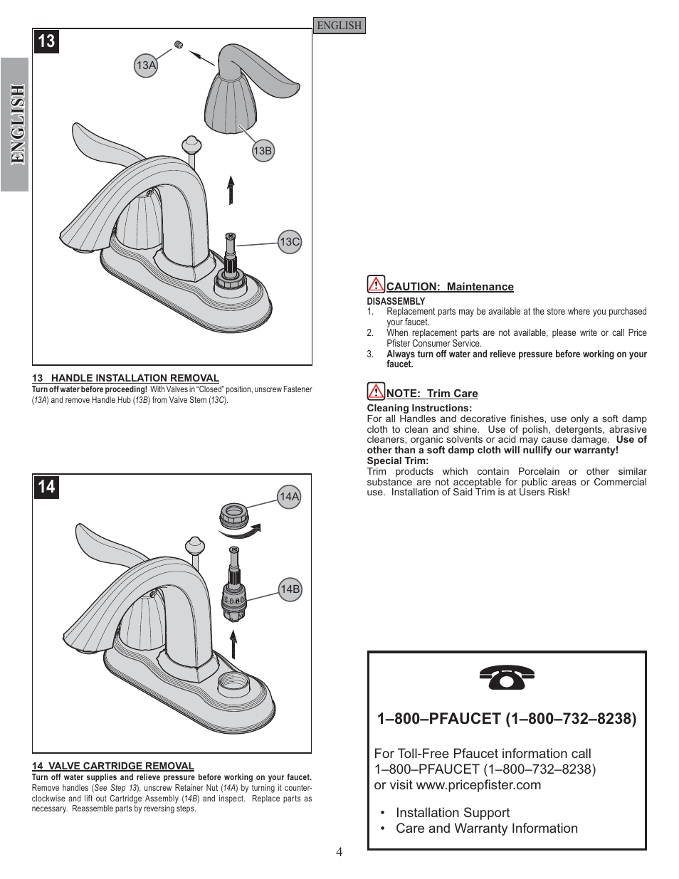 English | Pfister F-048-ST0K User Manual | Page 4 / 12