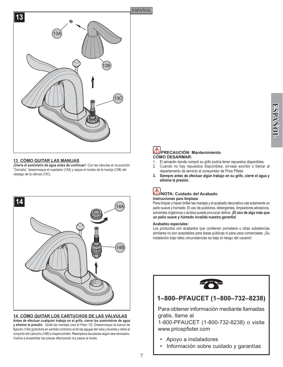 Esp a ñ ol | Pfister F-048-ST0K User Manual | Page 7 / 12