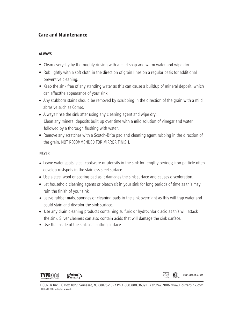 Factory Direct Hardware Houzer CV-1625-1 User Manual | Page 4 / 4
