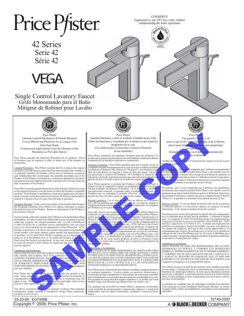 Pfister F-042-VGKK User Manual | 12 pages