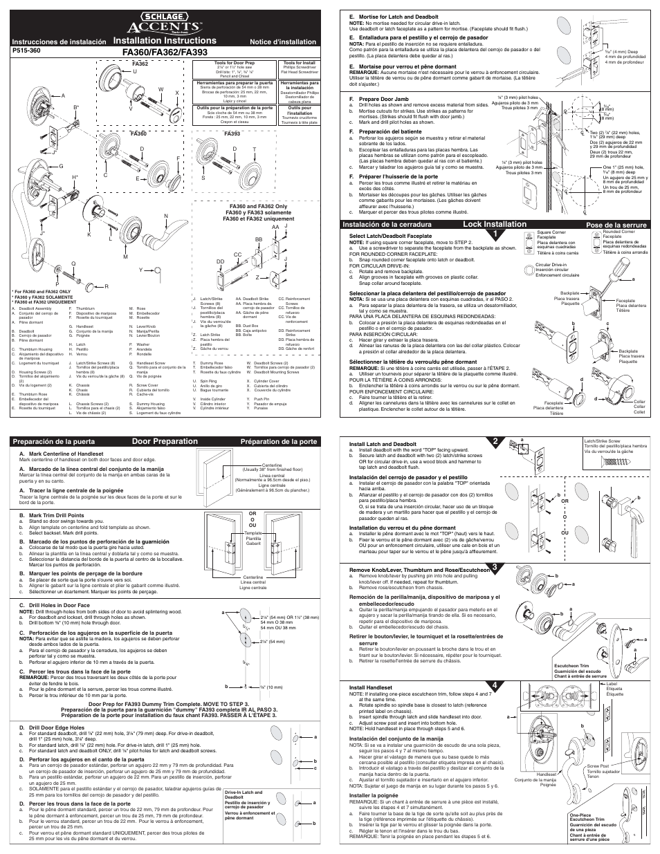 Factory Direct Hardware Schlage FA358-STN User Manual | 2 pages