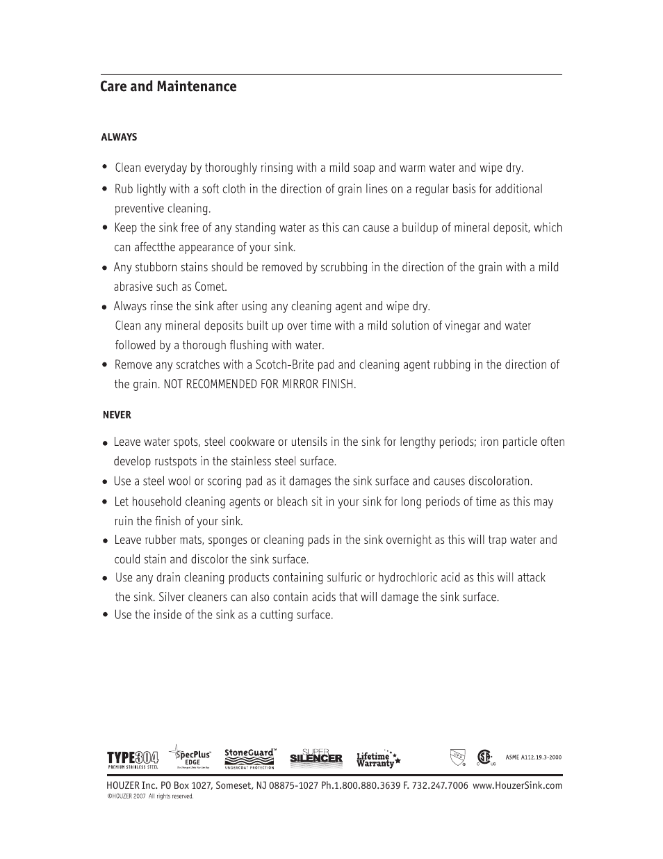 Factory Direct Hardware Houzer HW-FAM2RF User Manual | Page 4 / 4