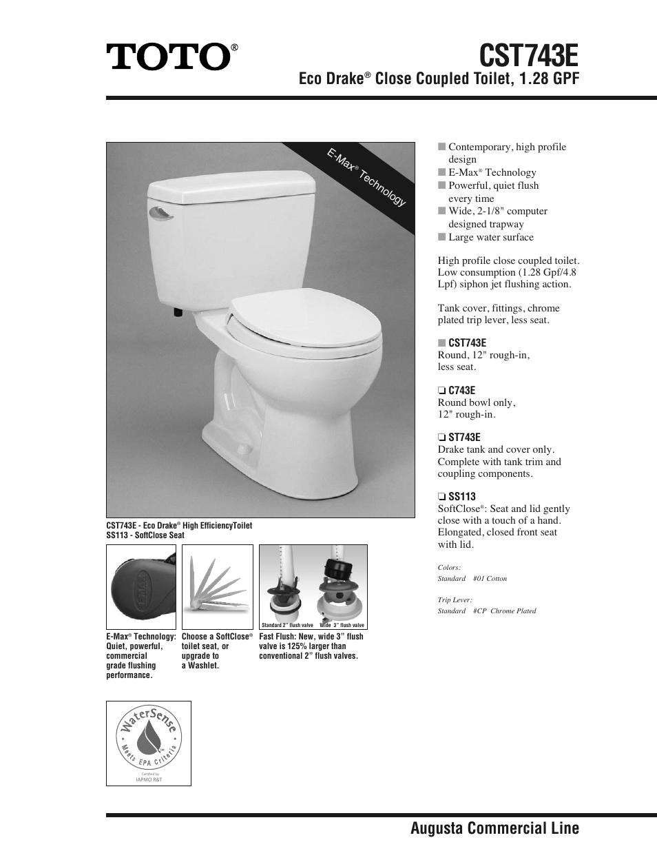 Factory Direct Hardware Toto CST743E Eco Drake User Manual | 2 pages