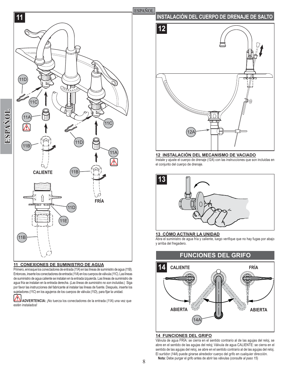 Esp a ñ ol, Funciones del grifo | Factory Direct Hardware Pfister GT49-YP0 User Manual | Page 8 / 14