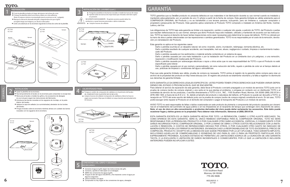 Pg 6 vessel 0gu055-1 rev2, Garantía | Factory Direct Hardware Toto LLT150#61 User Manual | Page 6 / 6