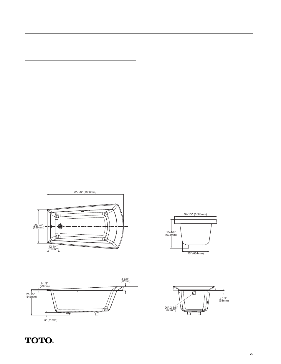 Aby964n, Soirée, 6' soaker bathtub | Specifications | Factory Direct Hardware Toto ABY964NY User Manual | Page 2 / 2