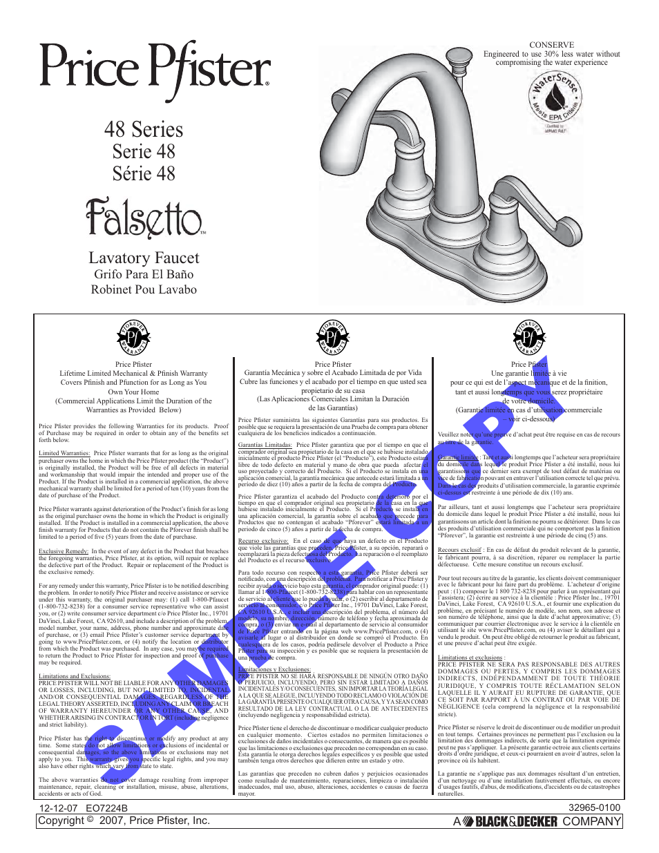 Factory Direct Hardware Pfister F-048-FLKK User Manual | 12 pages