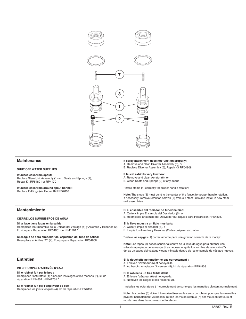 Maintenance, Mantenimiento, Entretien | Factory Direct Hardware Delta B2310LF Foundations Core User Manual | Page 4 / 6