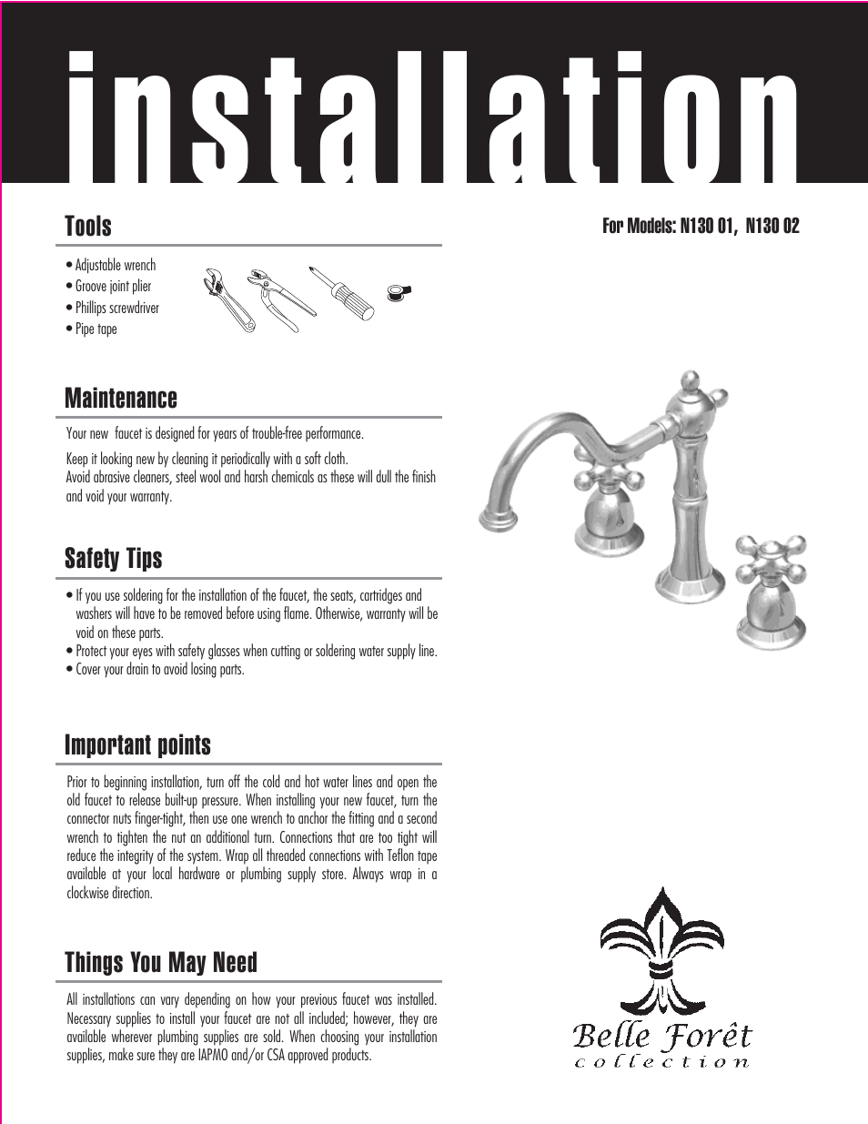 Factory Direct Hardware Belle Foret N13001 User Manual | 4 pages