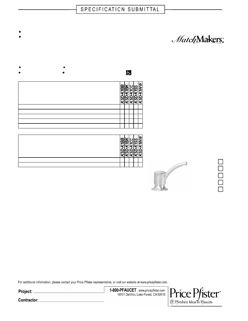 Factory Direct Hardware Pfister KSD-K1 User Manual | 1 page