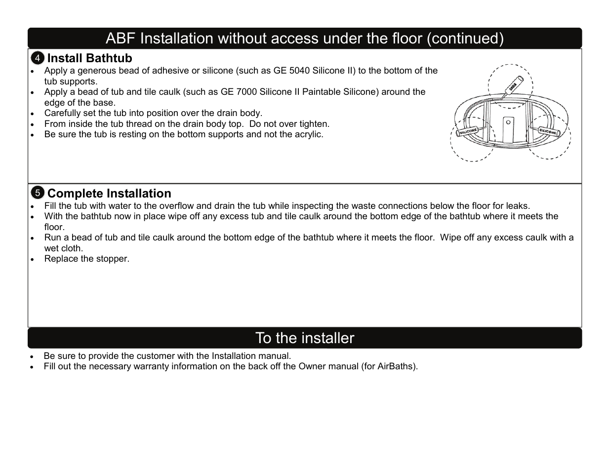 Install bathtub, Complete installation | Factory Direct Hardware Toto ABA782L User Manual | Page 7 / 21