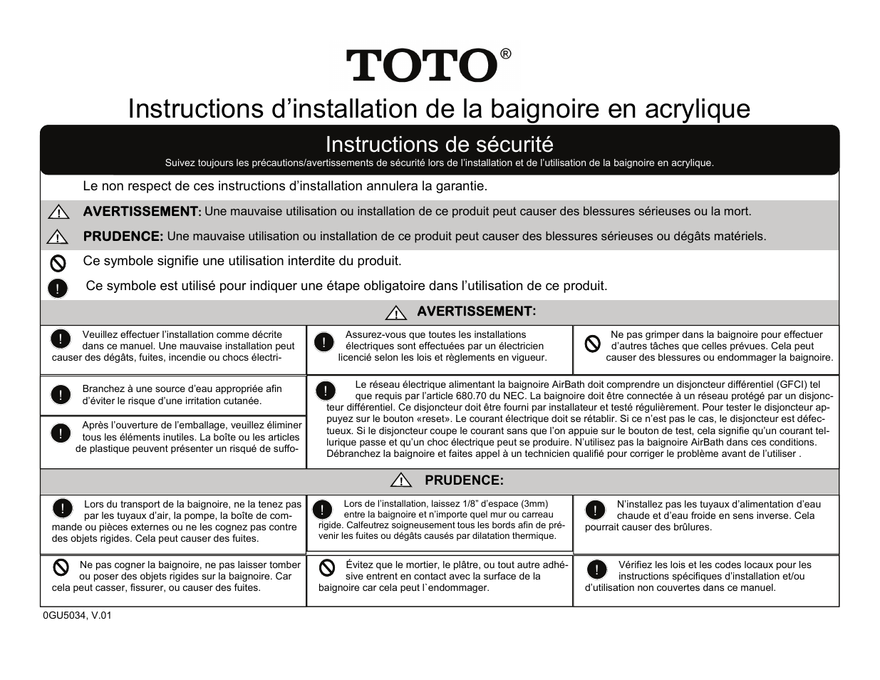 Instructions de sécurité | Factory Direct Hardware Toto ABA782L User Manual | Page 8 / 21