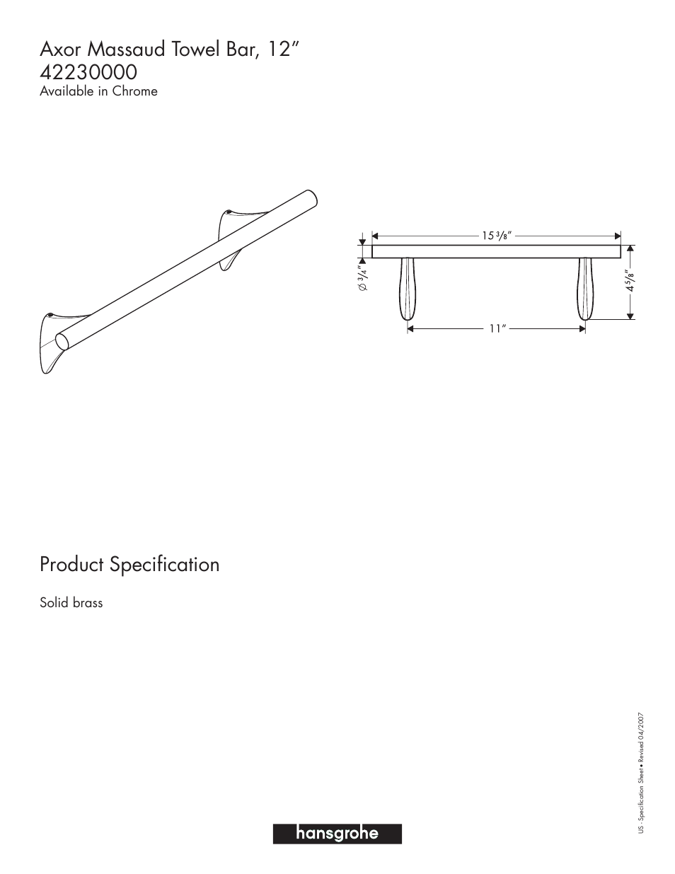 Factory Direct Hardware Hansgrohe 42230000 Axor Massaud User Manual | 1 page