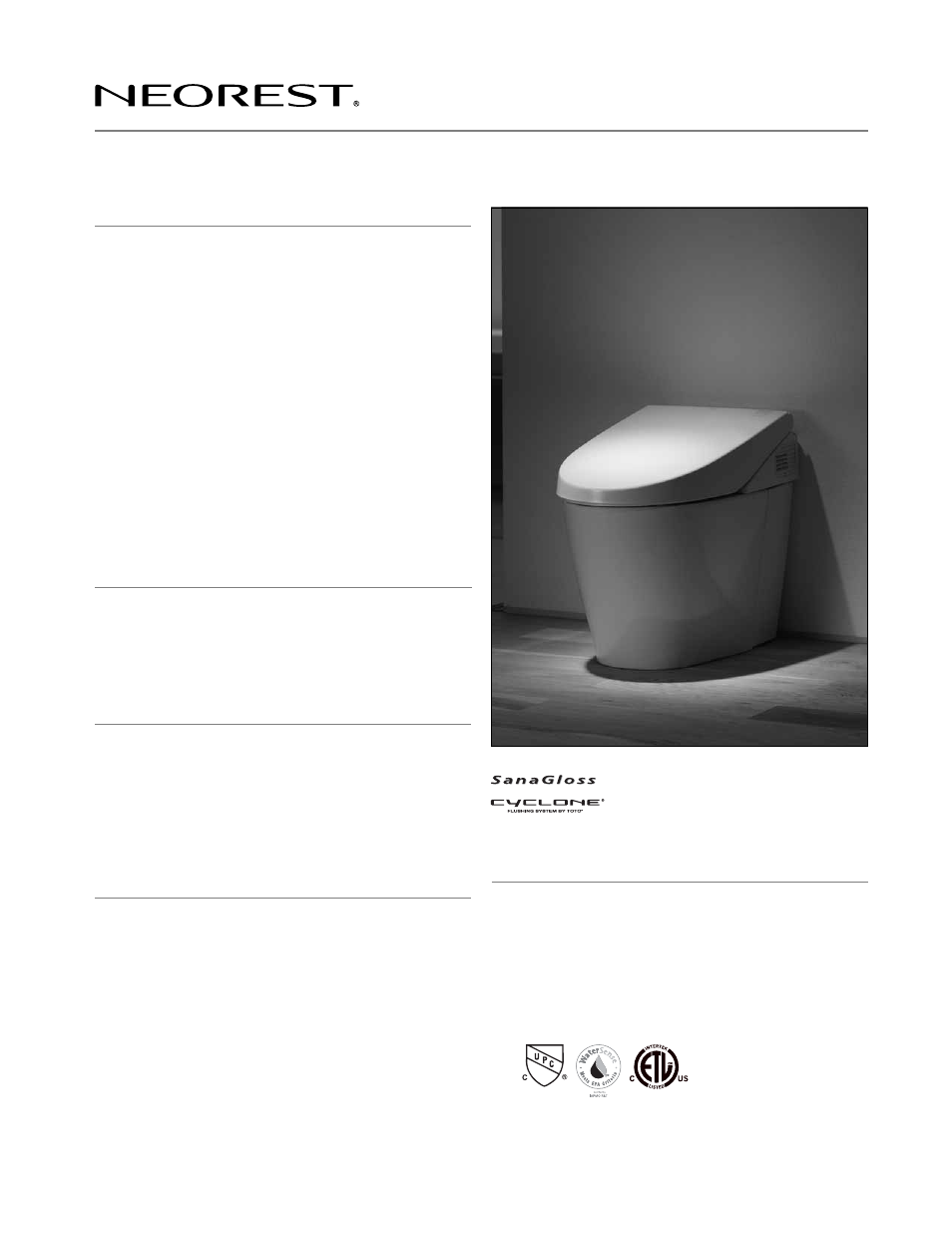 Factory Direct Hardware Toto CT980CMG Neorest Elongated User Manual | 2 pages