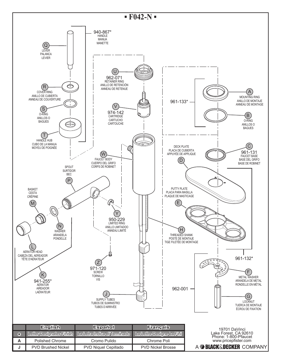 F042-n, A company | Pfister F-042-NK00 User Manual | Page 2 / 6