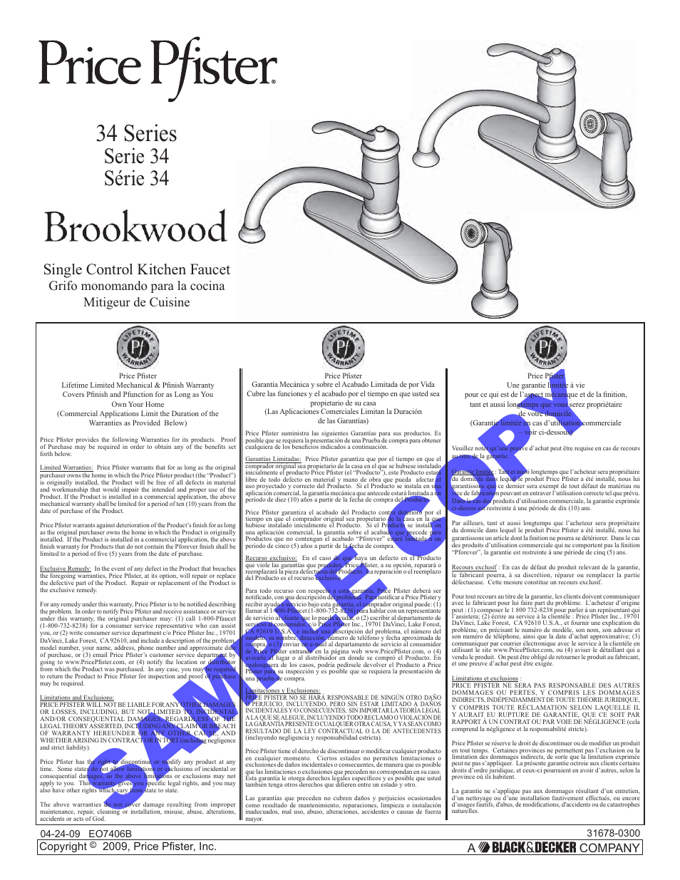 Pfister F-034-4ALS User Manual | 14 pages