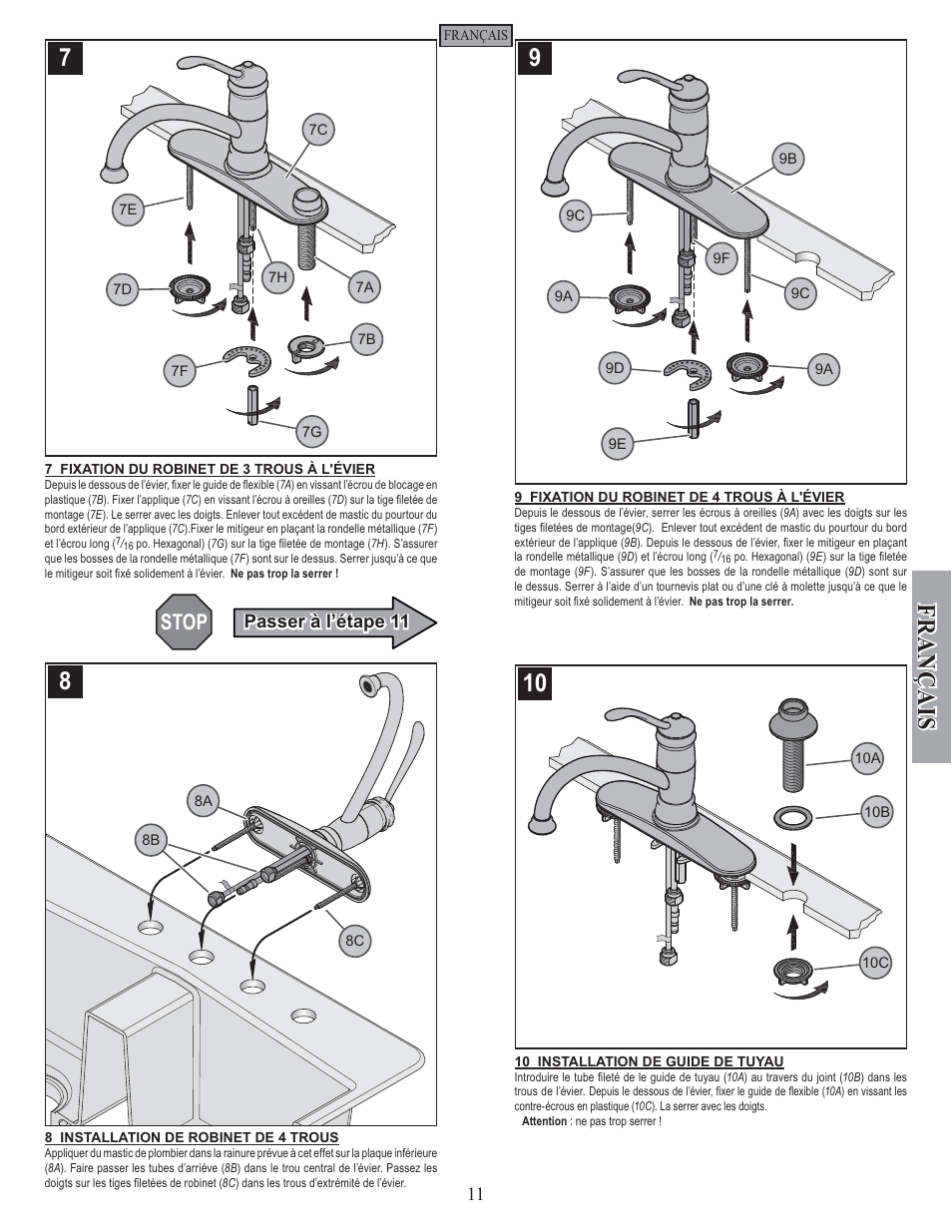 Fran ç ais, Stop | Pfister F-034-4ALS User Manual | Page 11 / 14