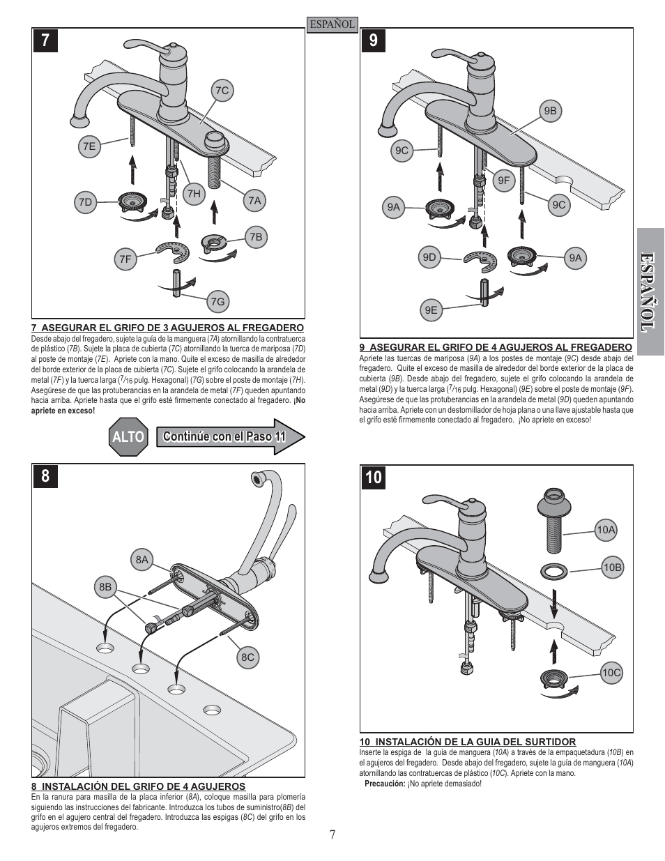 Esp a ñ ol, Alto | Pfister F-034-4ALS User Manual | Page 7 / 14