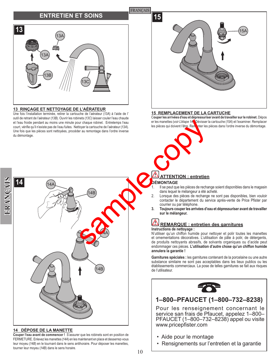 Sample copy, Fran ç ais | Factory Direct Hardware Pfister GT48-GL0 User Manual | Page 10 / 12