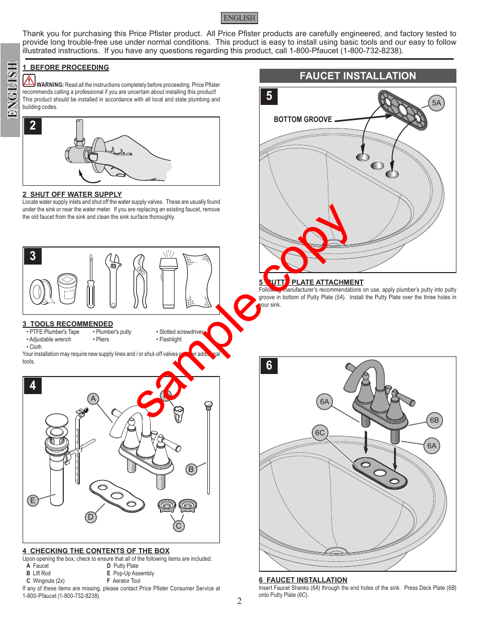 Sample copy, English | Factory Direct Hardware Pfister GT48-GL0 User Manual | Page 2 / 12