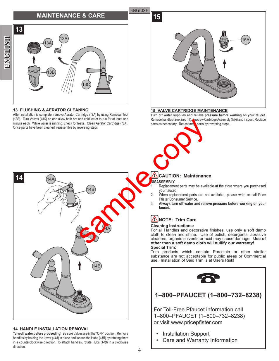 Sample copy, English | Factory Direct Hardware Pfister GT48-GL0 User Manual | Page 4 / 12