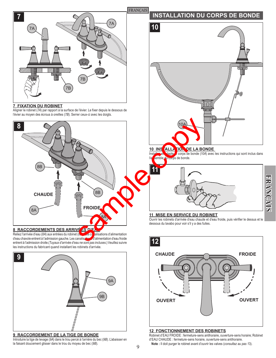 Sample copy, Fran ç ais | Factory Direct Hardware Pfister GT48-GL0 User Manual | Page 9 / 12