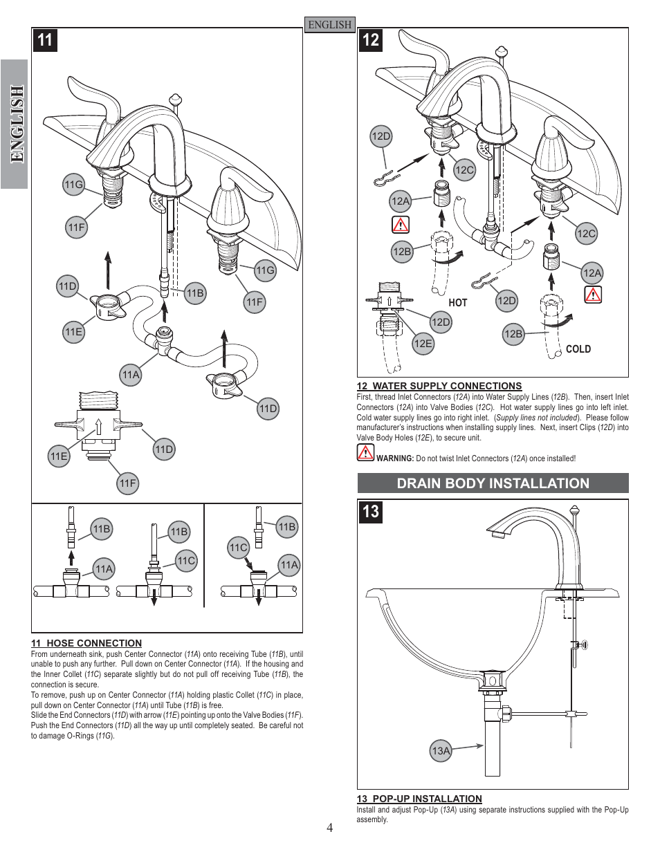 English, Drain body installation | Pfister F-049-ST0K User Manual | Page 4 / 14