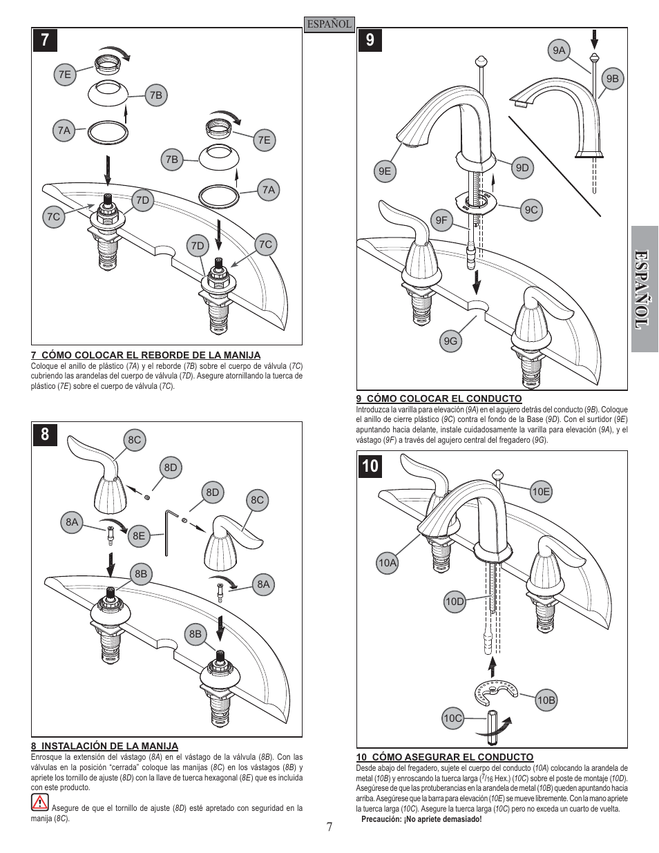 Esp a ñ ol | Pfister F-049-ST0K User Manual | Page 7 / 14