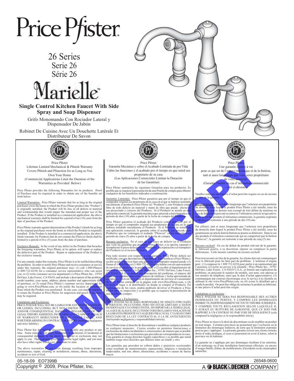 Pfister GT26-3NSS User Manual | 18 pages