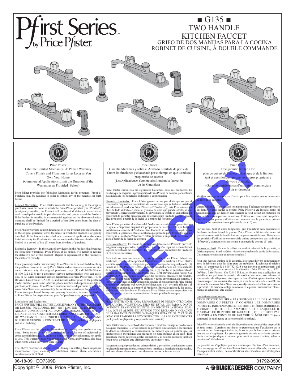 Pfister 135-4000 User Manual | 7 pages