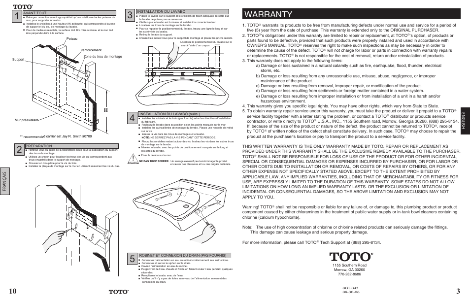 Warranty | Factory Direct Hardware Toto LT307A#01 User Manual | Page 3 / 6