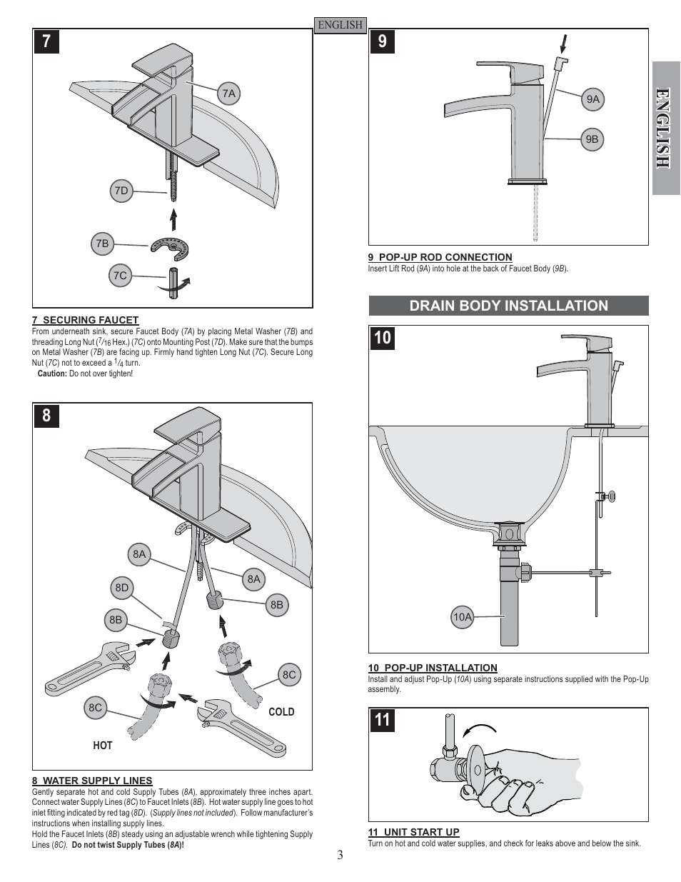 English, Drain body installation | Pfister GT42-DF0K User Manual | Page 3 / 12