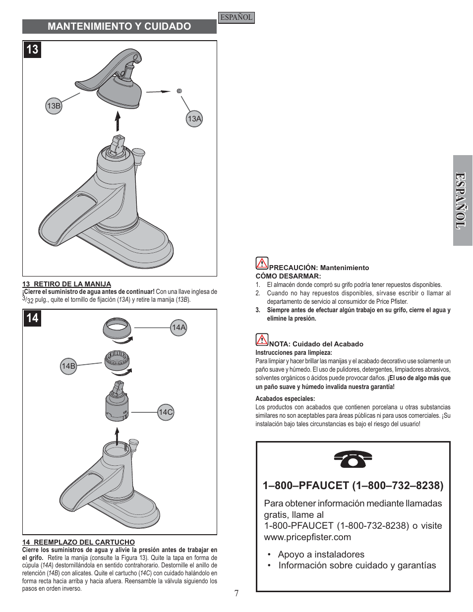 Esp a ñ ol | Pfister GT42-YP0K User Manual | Page 7 / 12