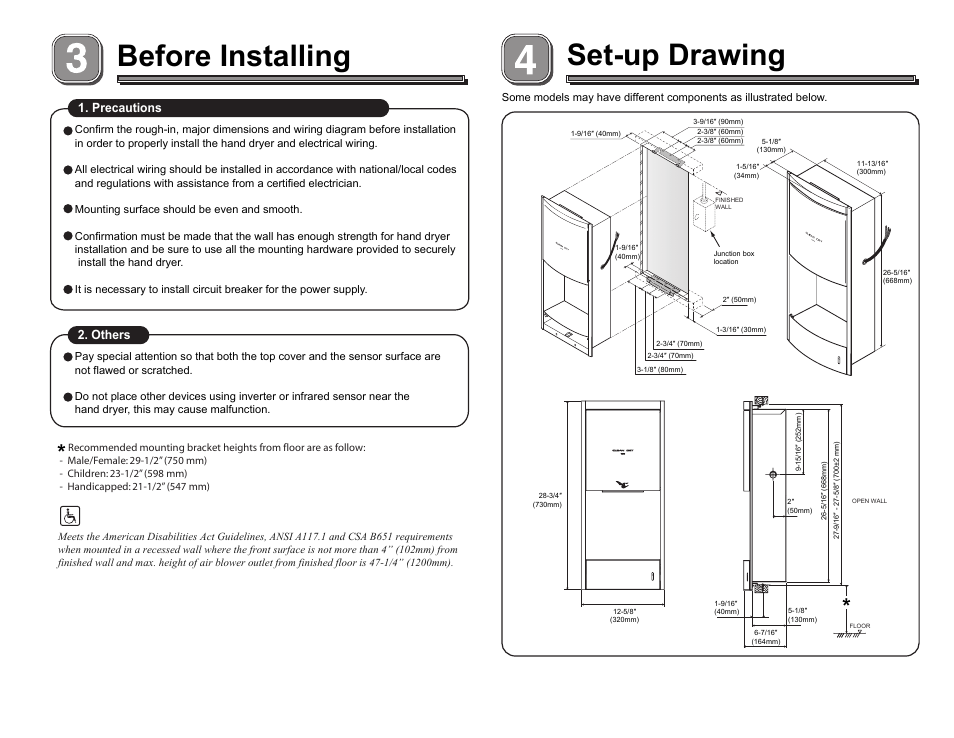 Before installing, Set-up drawing | Factory Direct Hardware Toto HDR110#SS Clean Dry User Manual | Page 2 / 6
