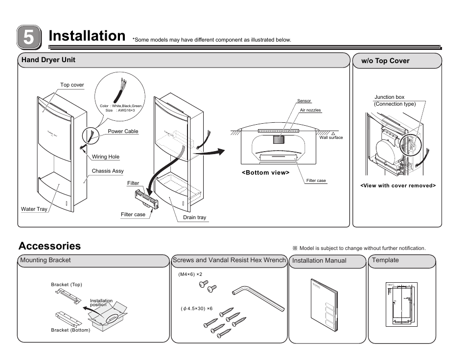 Installation, Accessories | Factory Direct Hardware Toto HDR110#SS Clean Dry User Manual | Page 3 / 6