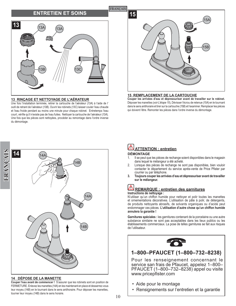 Fran ç ais, Entretien et soins | Pfister GT48-GL0K User Manual | Page 10 / 12