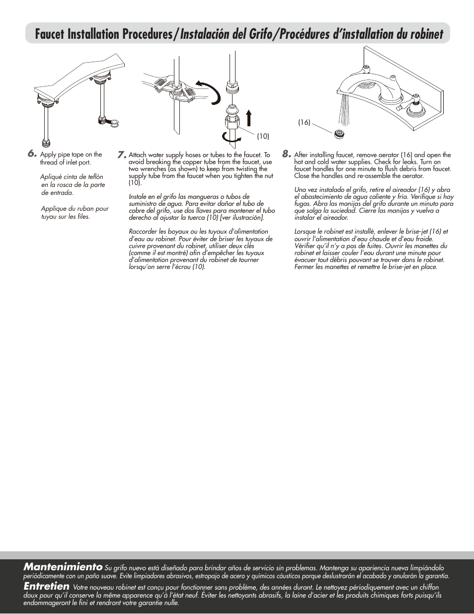 Mantenimiento, Entretien | Factory Direct Hardware Danze D304055 User Manual | Page 3 / 6