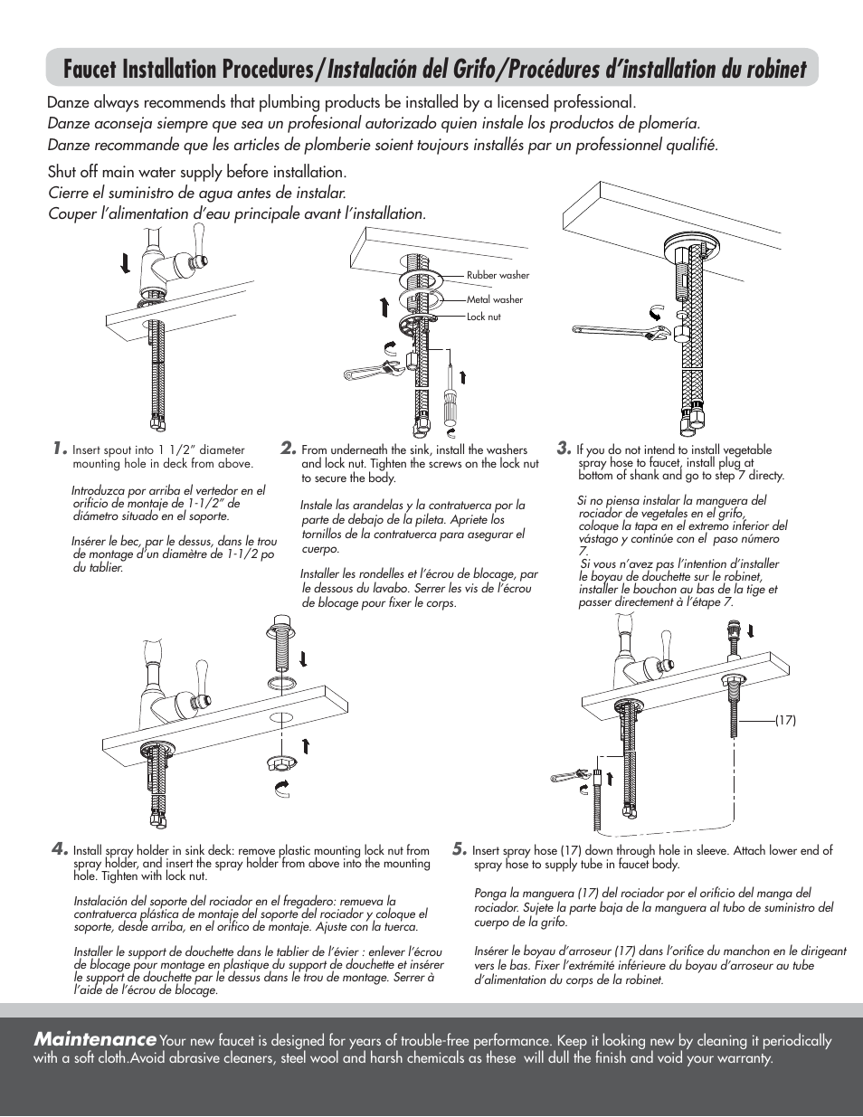 Maintenance | Factory Direct Hardware Danze D401557 Opulence User Manual | Page 2 / 4
