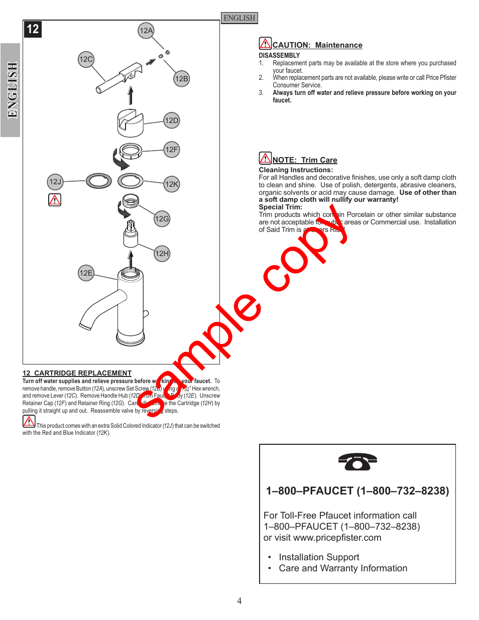 Sample copy, En g li sh | Factory Direct Hardware Pfister GT42-N00 User Manual | Page 4 / 12
