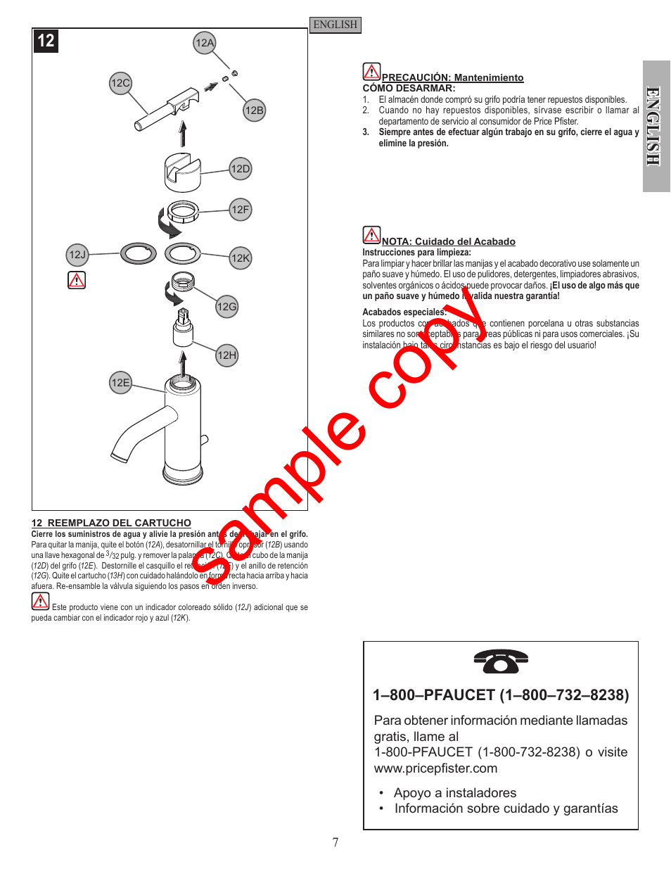 Sample copy, En g li sh | Factory Direct Hardware Pfister GT42-N00 User Manual | Page 7 / 12
