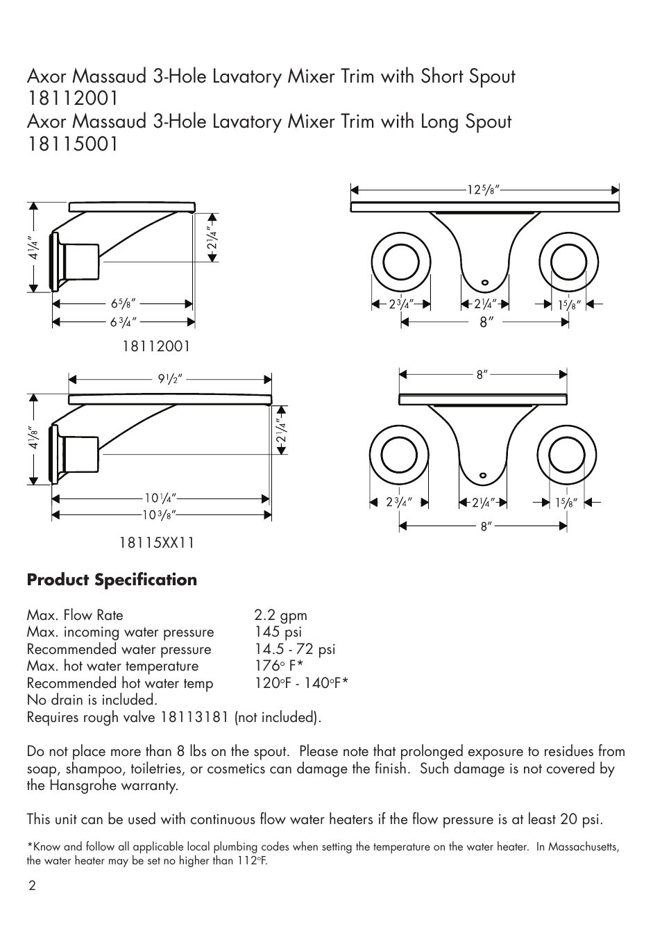 Factory Direct Hardware Hansgrohe 18115001 User Manual | Page 2 / 12