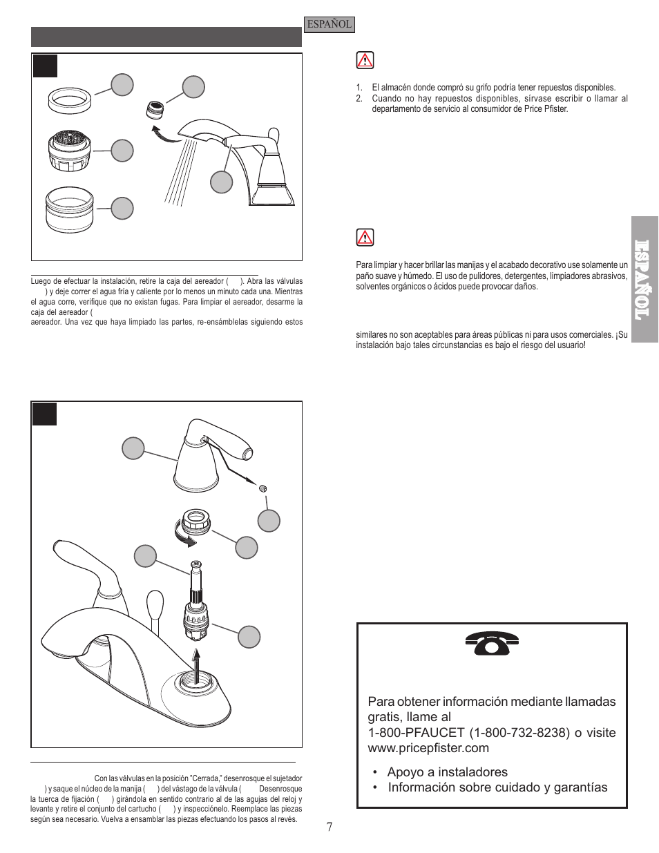 Mantenimiento y cuidado | Pfister GT48-SR0K User Manual | Page 7 / 12