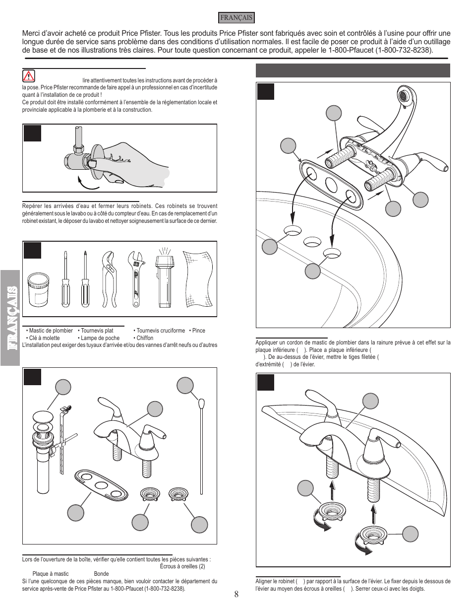 Installation de robinet | Pfister GT48-SR0K User Manual | Page 8 / 12