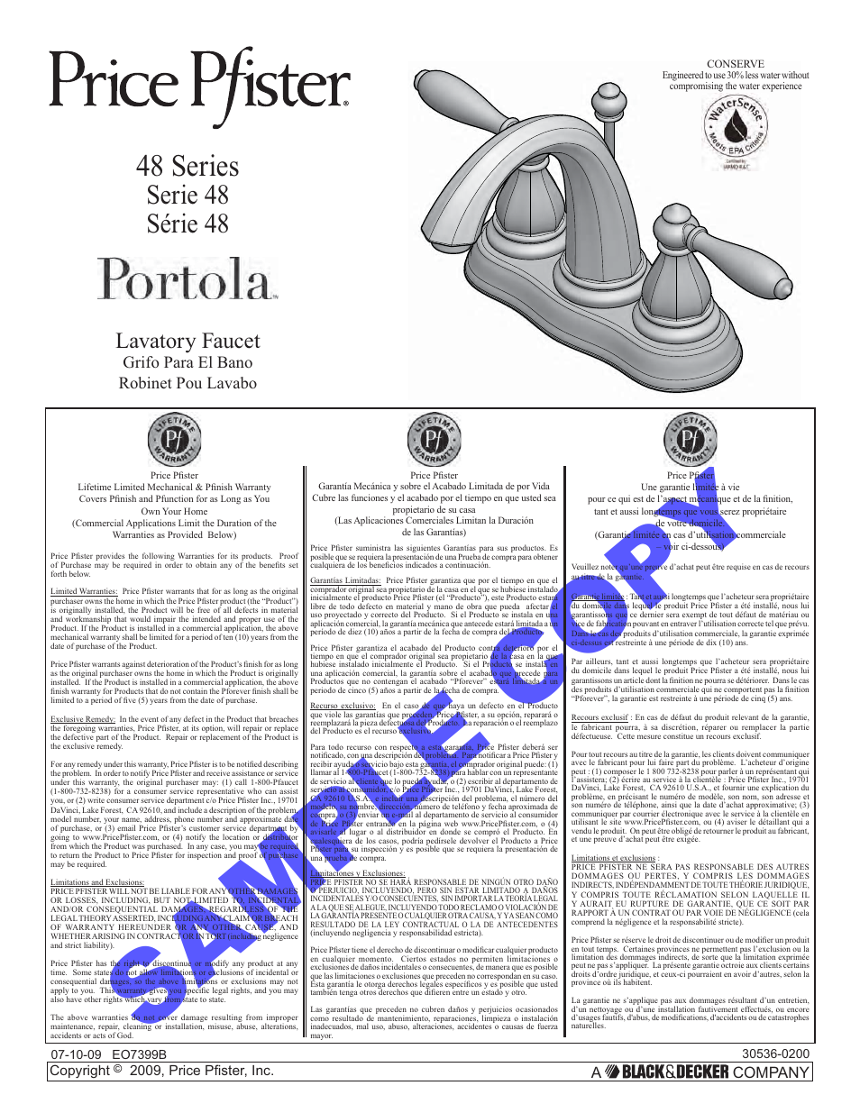 Pfister GT48-RP0K User Manual | 12 pages
