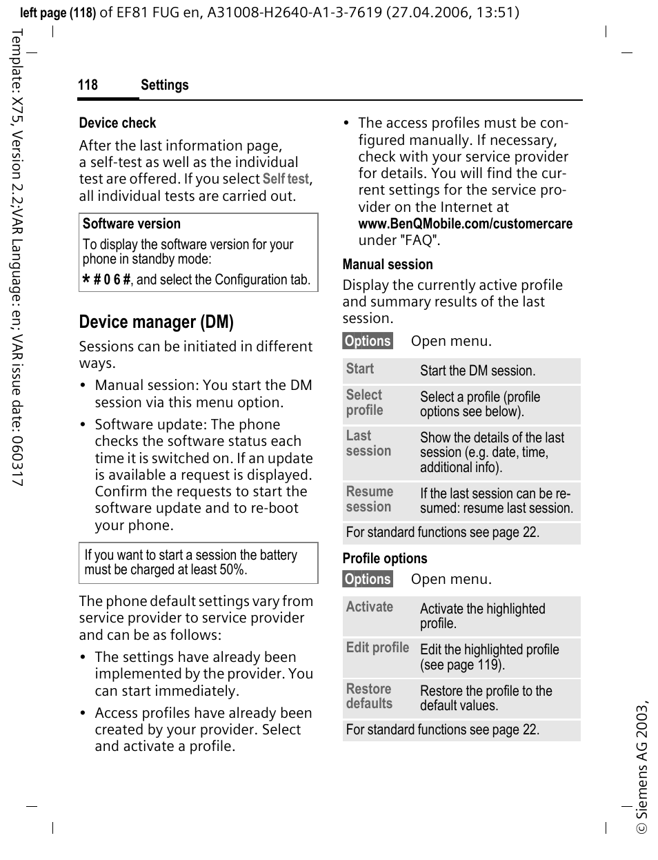 Device manager (dm) | BenQ-Siemens M81 User Manual | Page 119 / 155