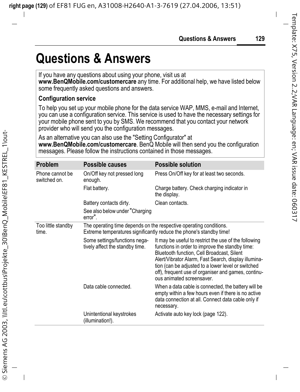 Questions & answers | BenQ-Siemens M81 User Manual | Page 130 / 155
