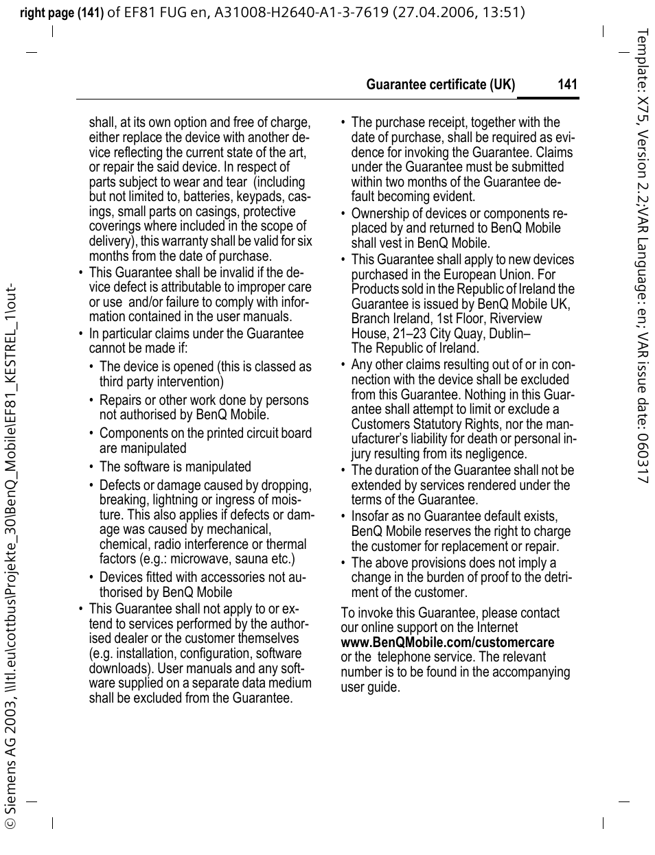BenQ-Siemens M81 User Manual | Page 142 / 155