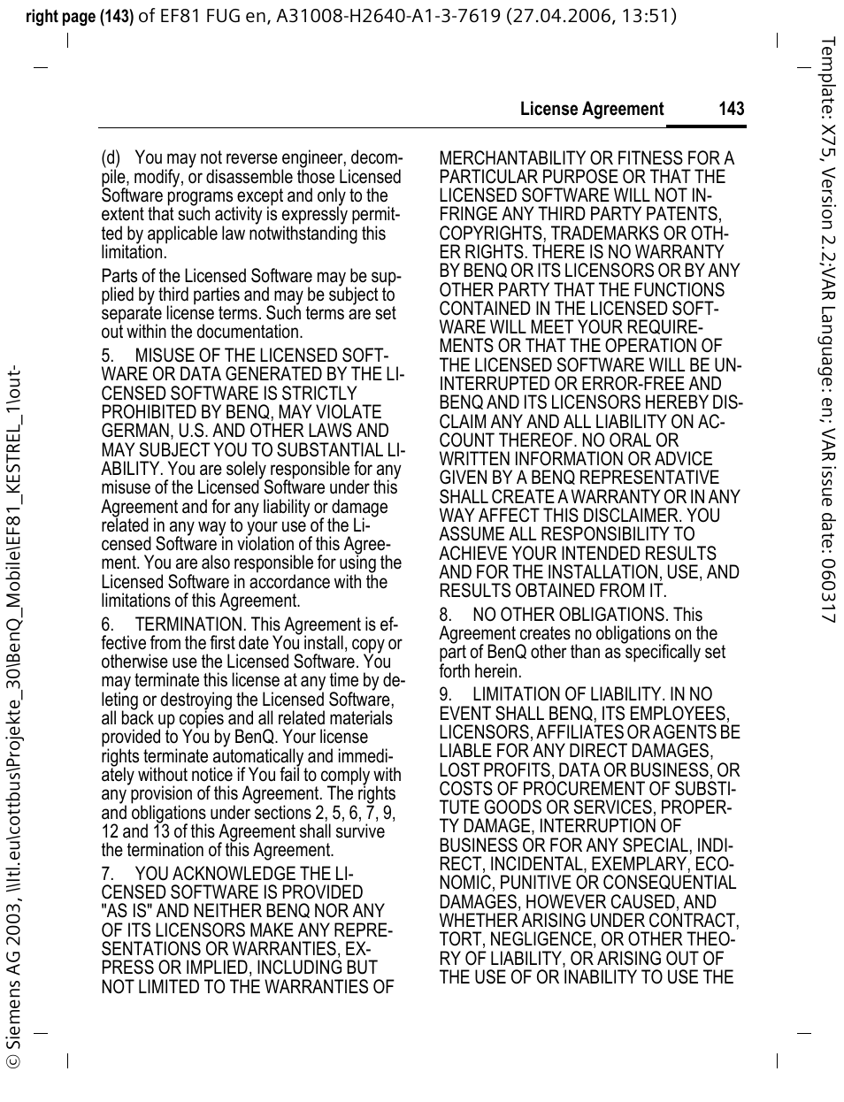 BenQ-Siemens M81 User Manual | Page 144 / 155