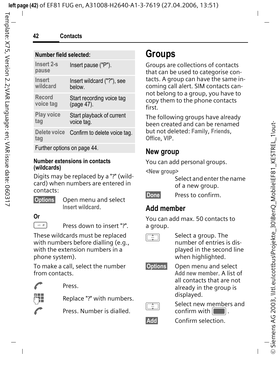 Groups, New group, Add member | BenQ-Siemens M81 User Manual | Page 43 / 155
